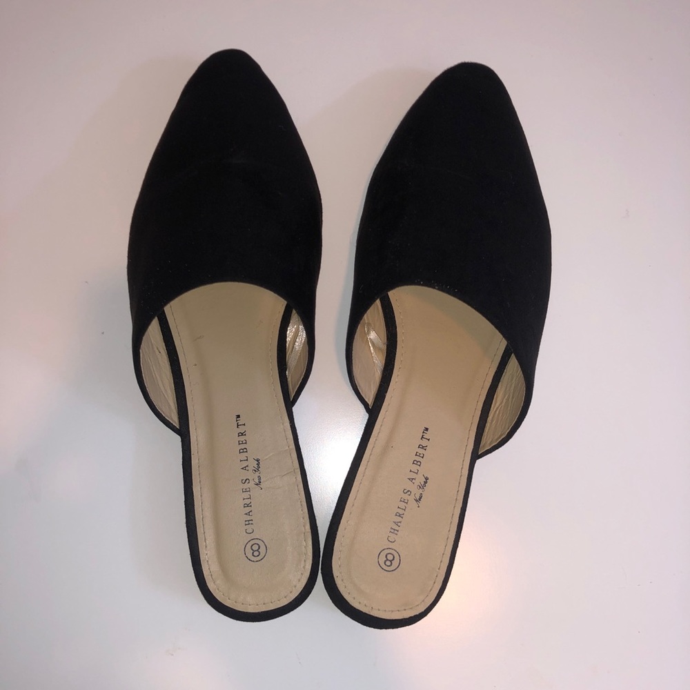 Charles Albert Pointed Toe Black Mules NWOT Size 8 - Picture 1 of 3